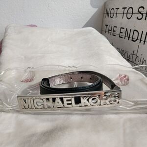 MICHAEL KORS Women's Belt Black Vegan Leather Silver Tone Buckle 40"